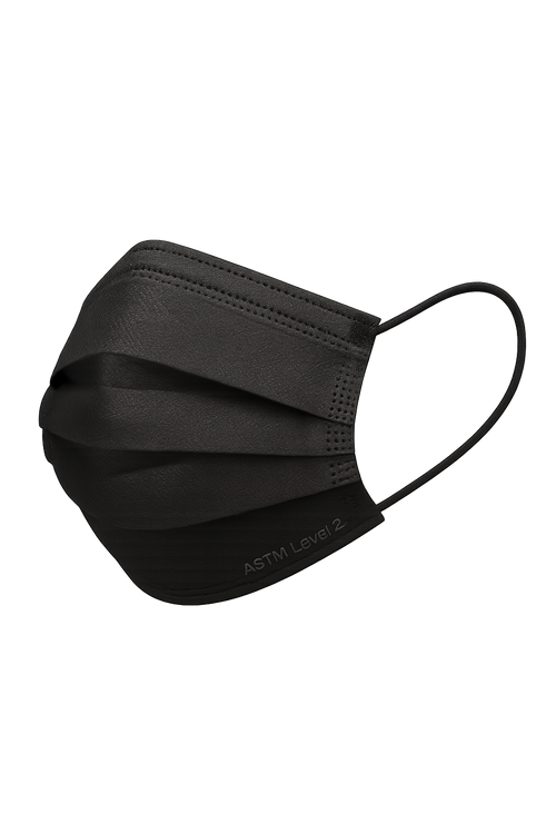 ASTM Level 2 black 3-ply earloop face mask box of 50