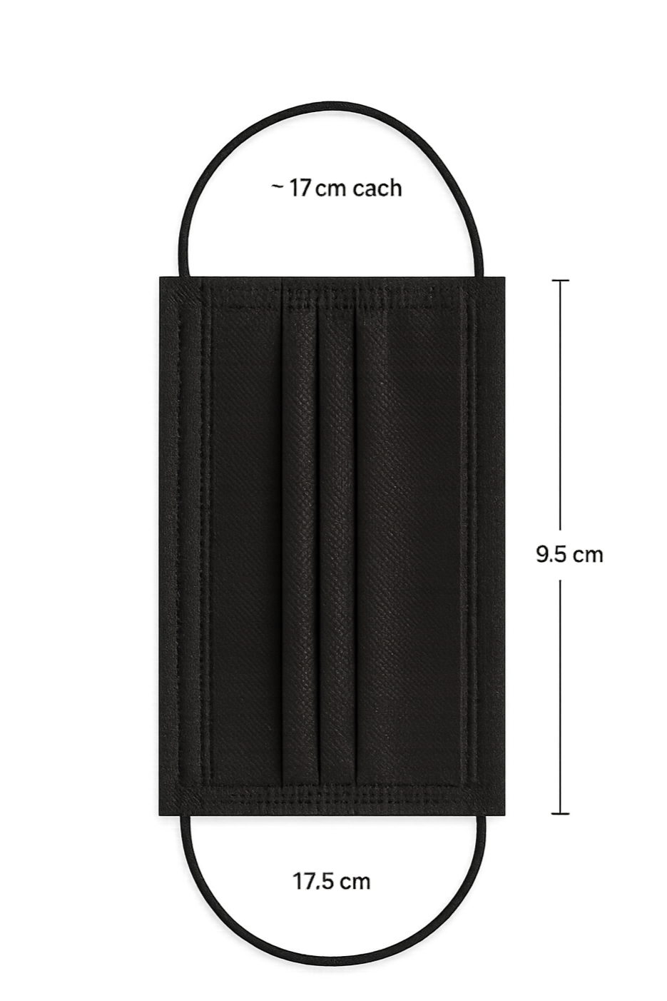 Black ASTM Level 2 3-ply disposable face mask pleated design