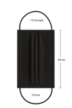 Black ASTM Level 2 3-ply disposable face mask pleated design