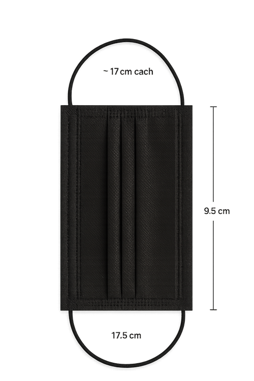 Black ASTM Level 2 3-ply disposable face mask pleated design