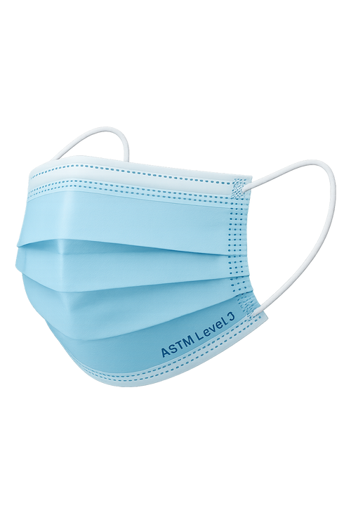 ASTM Level 3 pleated 3-ply disposable face mask box of 50