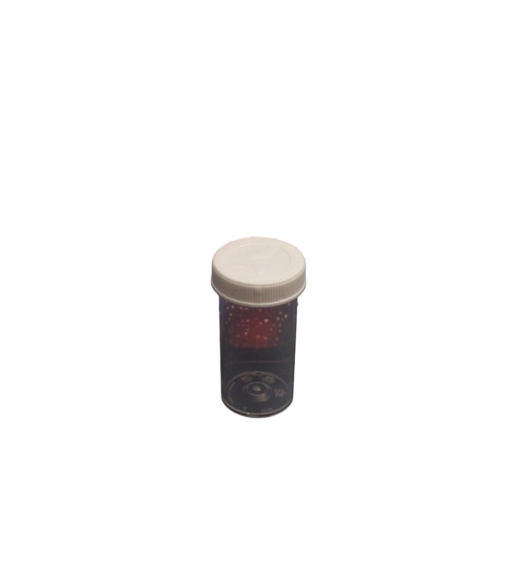 Dark container with a white lid on a white background
Push turn child-resistant prescription vials for pharmacy use
